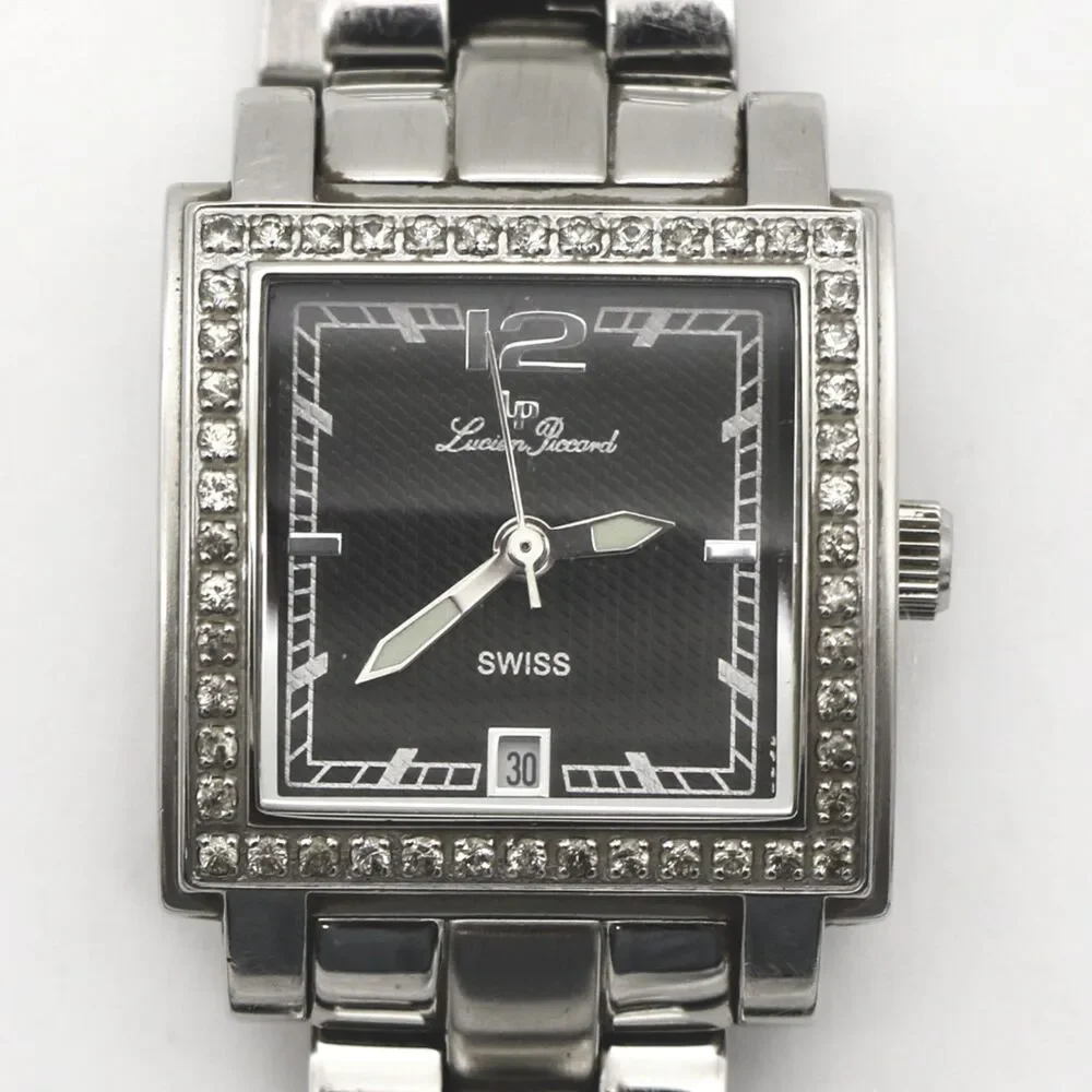 Lucien Piccard Vintage Swiss Square Diamond Accent Watch